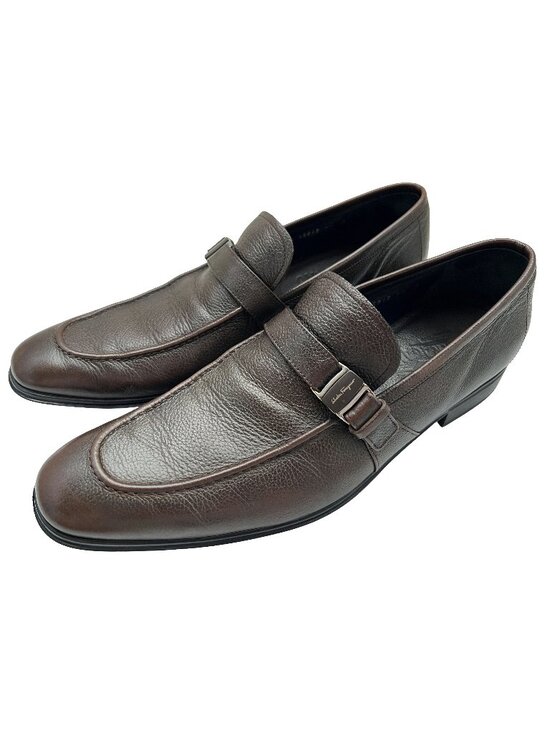 $950 Salvatore Ferragamo Mens PINOT Brown Leather Shoes Silver Bit Loafers 10 D